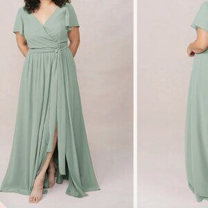 Revelry, Harper Chiffon Faux Wrap Dress, Sage, Size 6